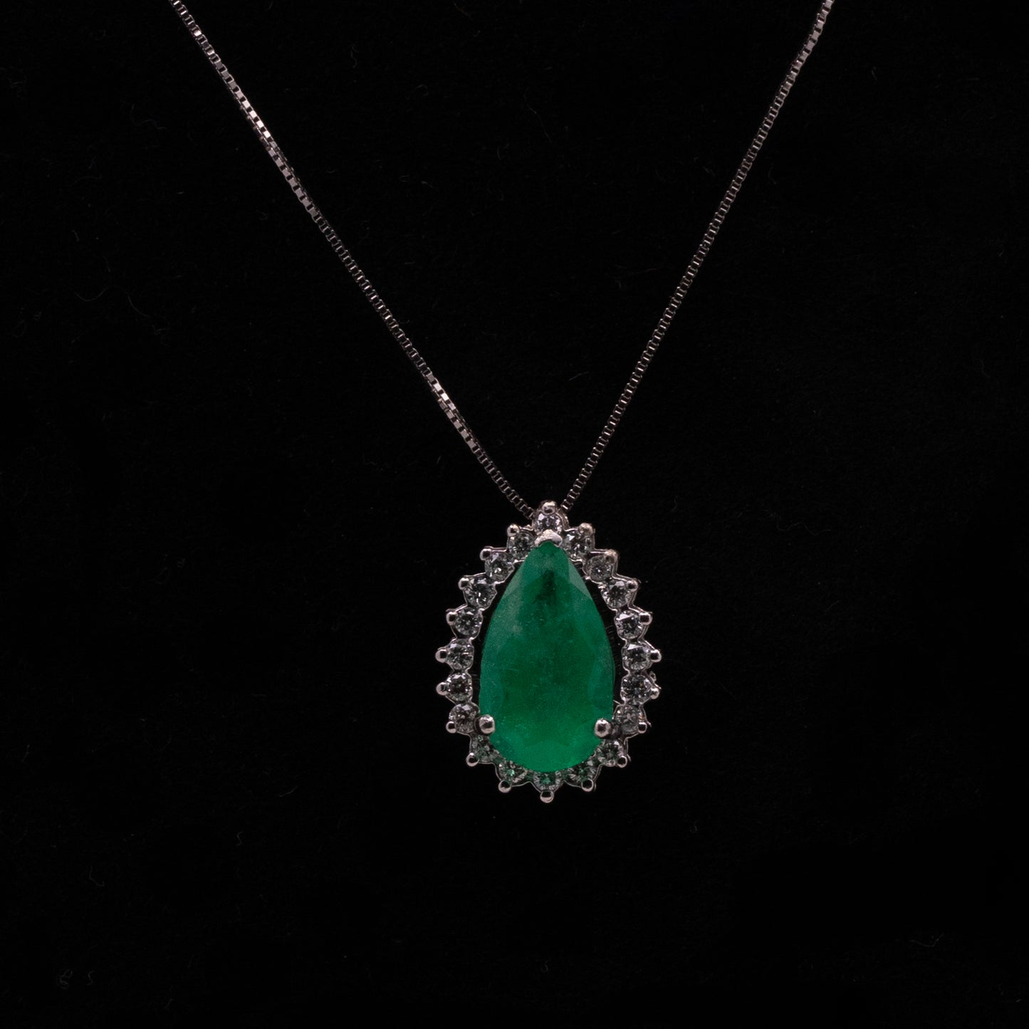 1.45ct Natural Colombian Emerald and Diamond Pendant in 14K White Gold Necklace