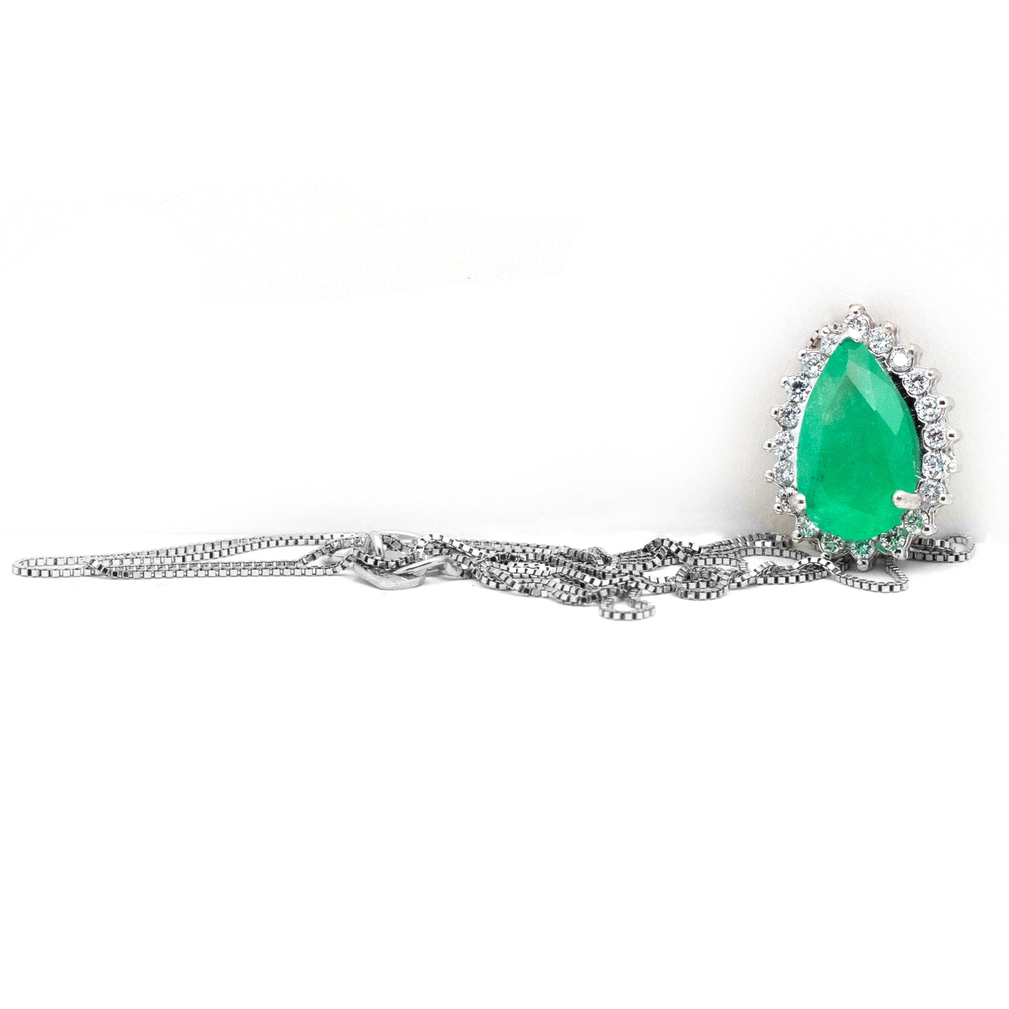 1.45ct Natural Colombian Emerald and Diamond Pendant in 14K White Gold Necklace