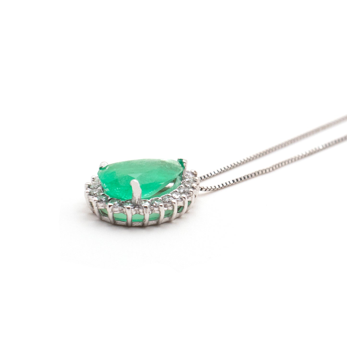 1.45ct Natural Colombian Emerald and Diamond Pendant in 14K White Gold Necklace