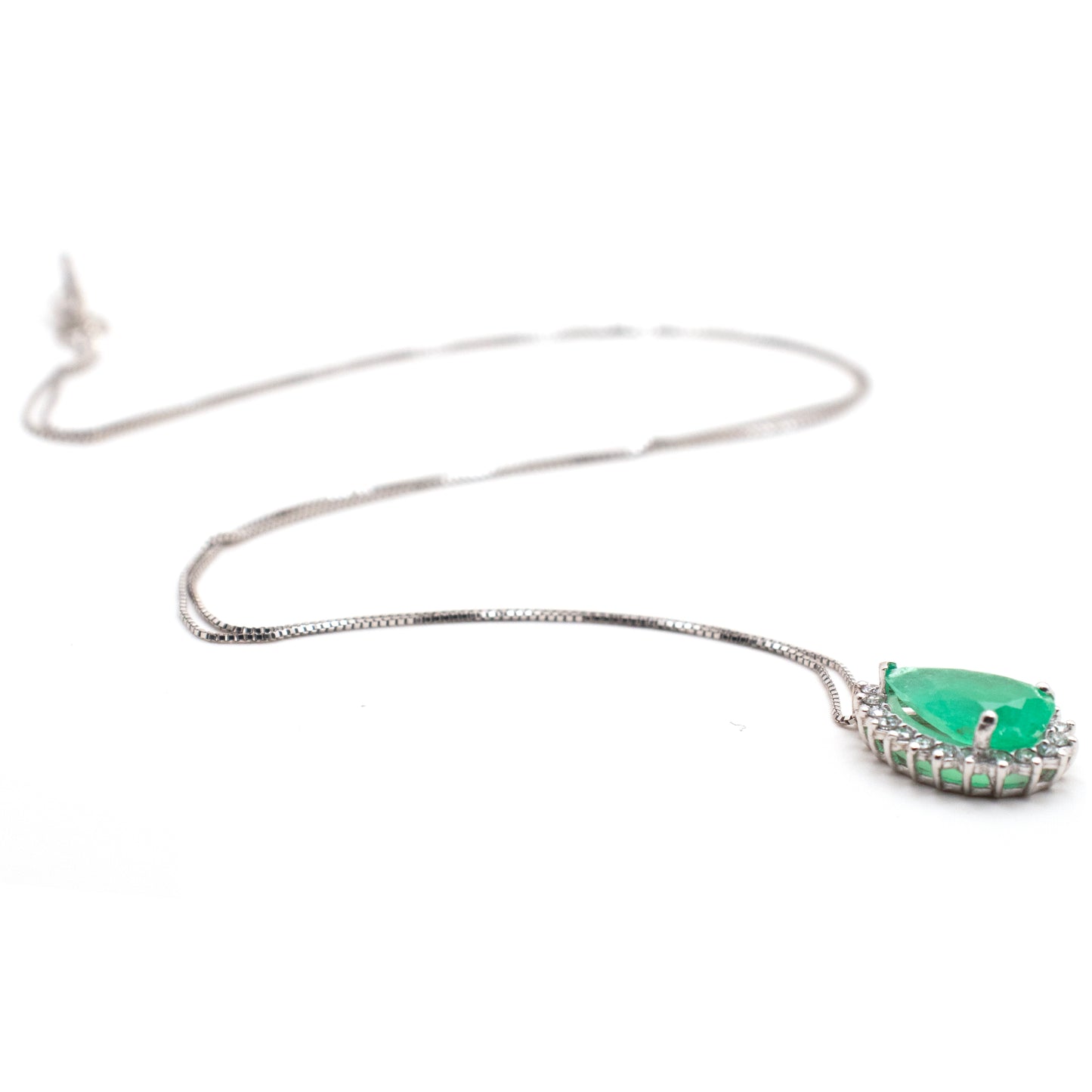 1.45ct Natural Colombian Emerald and Diamond Pendant in 14K White Gold Necklace