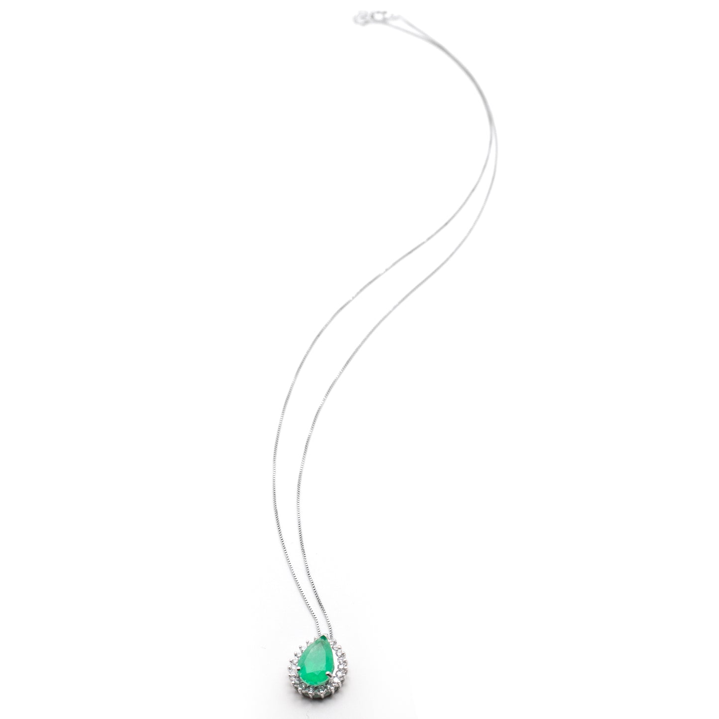 1.45ct Natural Colombian Emerald and Diamond Pendant in 14K White Gold Necklace