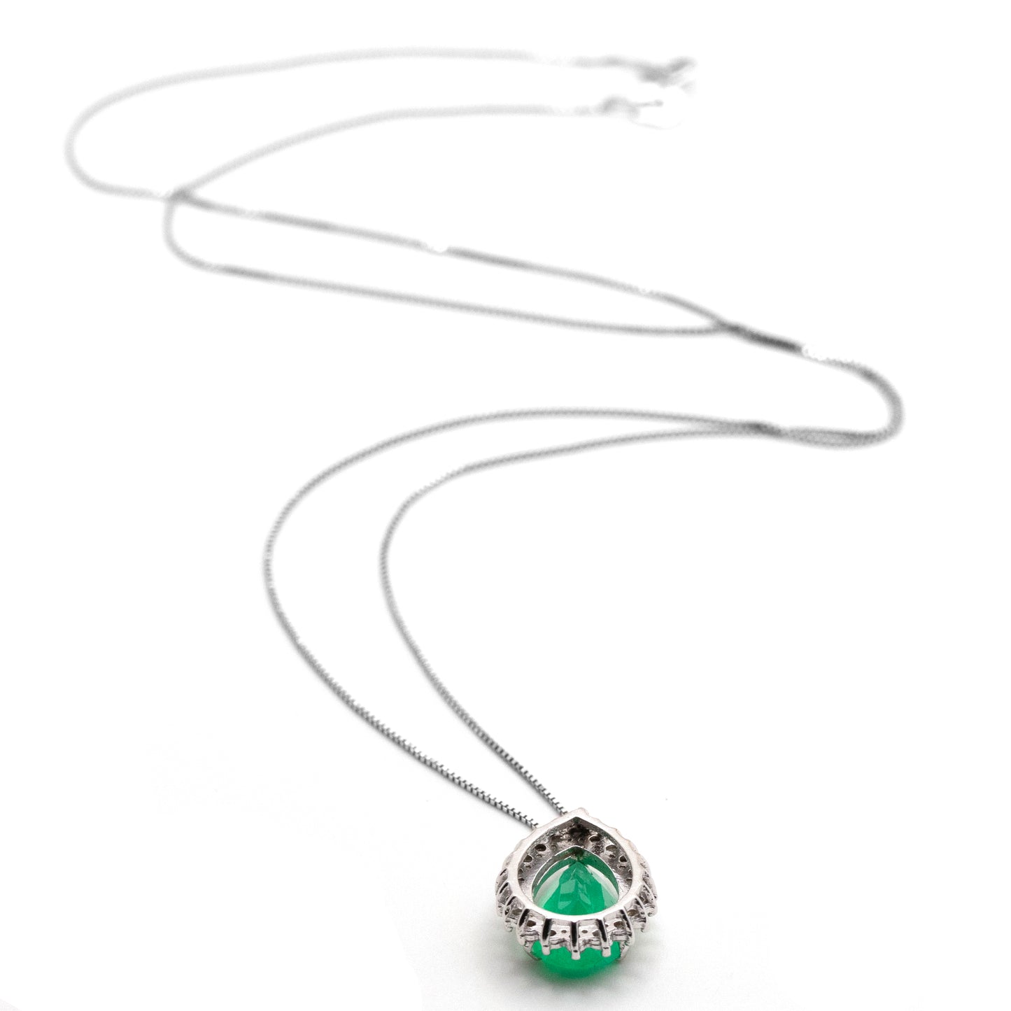 1.45ct Natural Colombian Emerald and Diamond Pendant in 14K White Gold Necklace