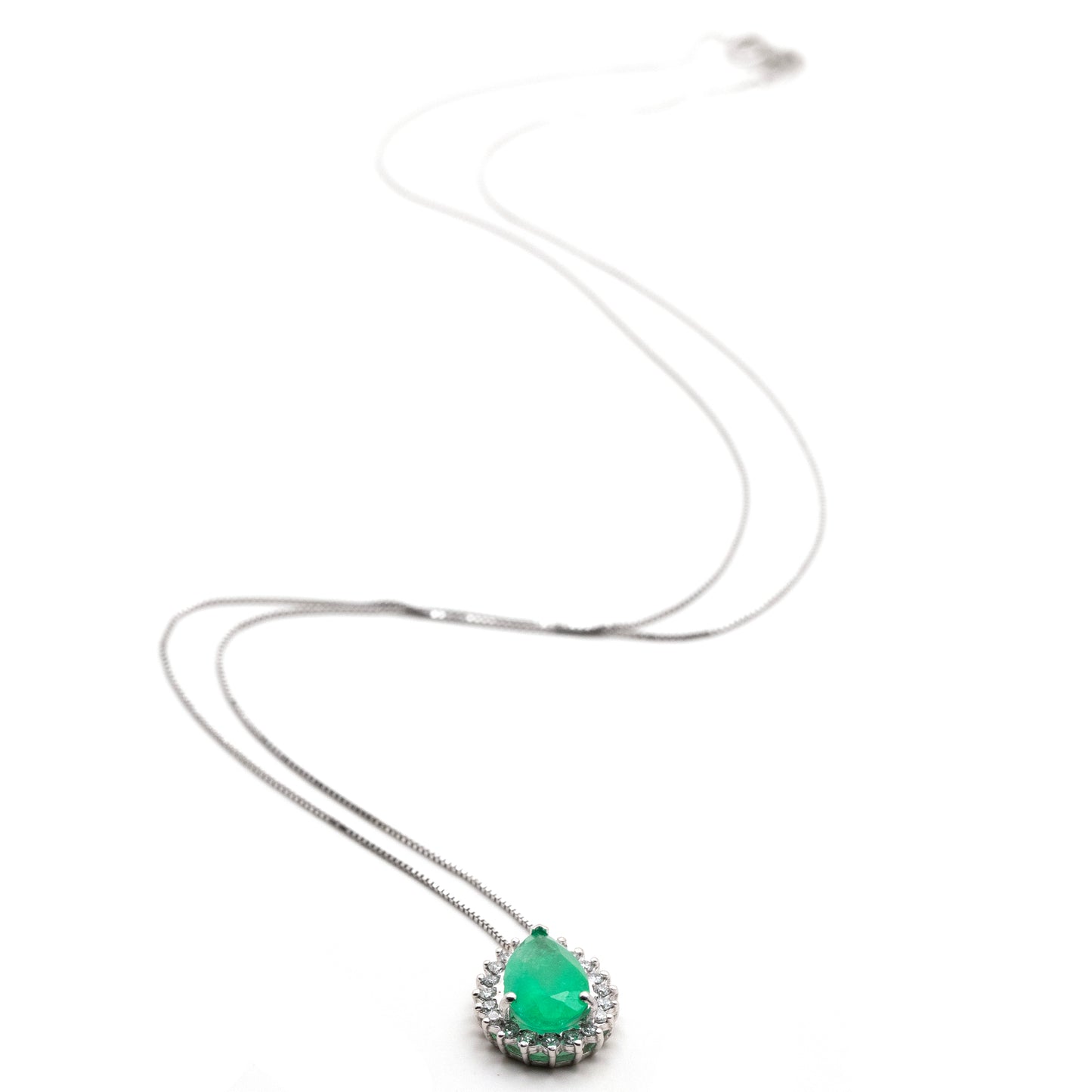 1.45ct Natural Colombian Emerald and Diamond Pendant in 14K White Gold Necklace