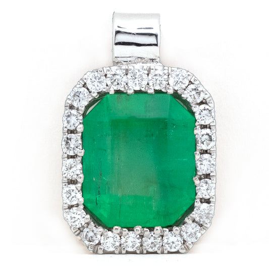 5.56 tcw Natural Colombian Emerald & Diamond Pendant In White Gold 18K Necklace