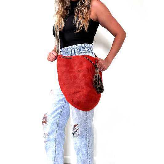 Wayuu Bag Backpack Bucket Shoulder Colombian Orange NEW handmade
