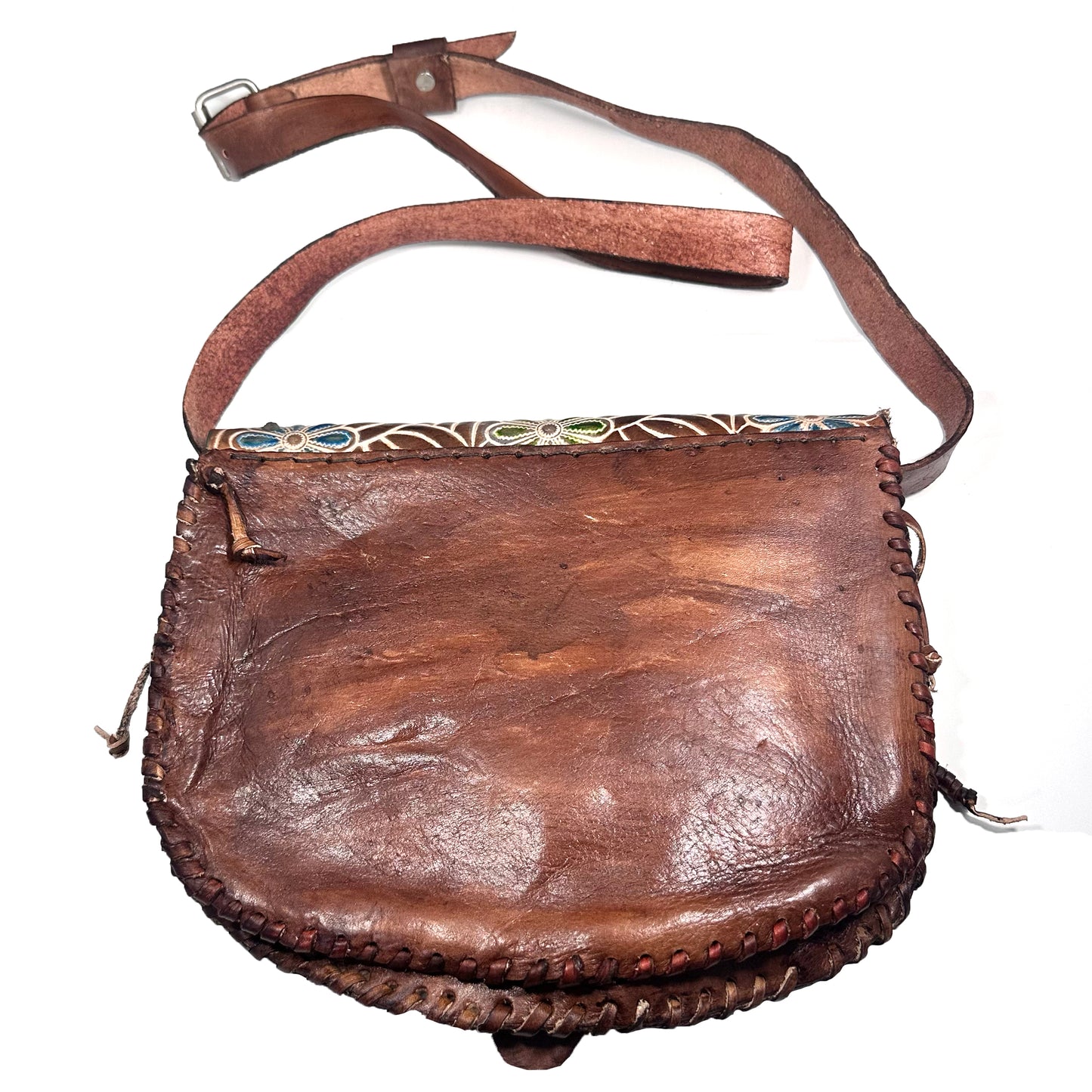 Genuine Brown Leather Crossbody Shoulder Bag Stitched in Waxed Thread, Handmade