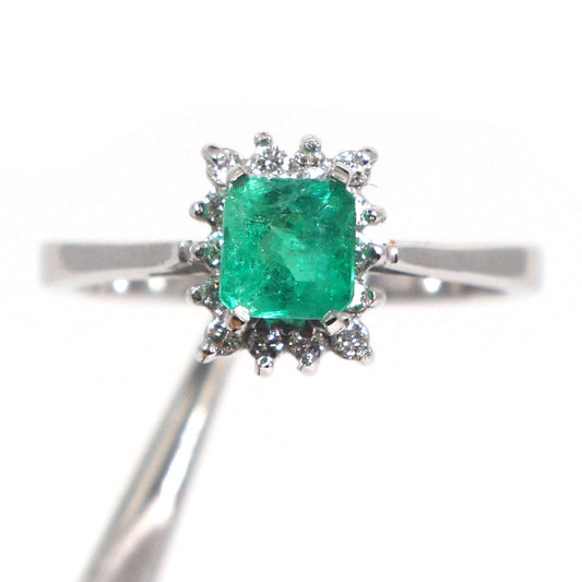 14k White Gold Ring with Emerald and Small Diamonds Size 7