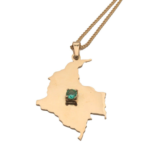 Colombian Sketch Pendant Croquis Hand Made 18k Yellow Gold Emerald 11''Necklace