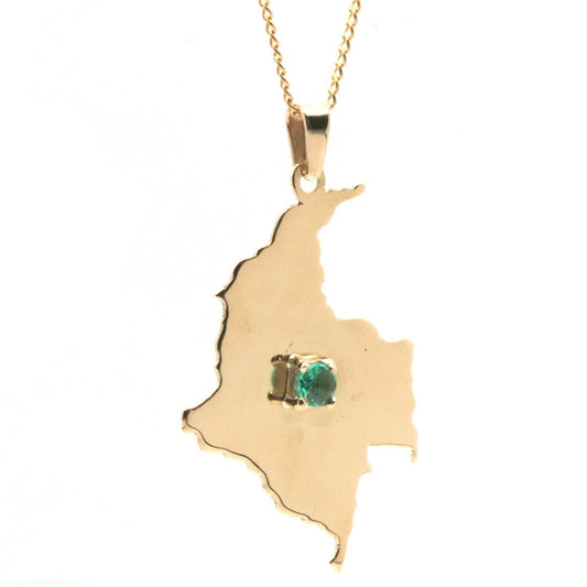 Colombian Sketch Pendant Croquis Hand Made 18k Yellow Gold Emerald 11''Necklace
