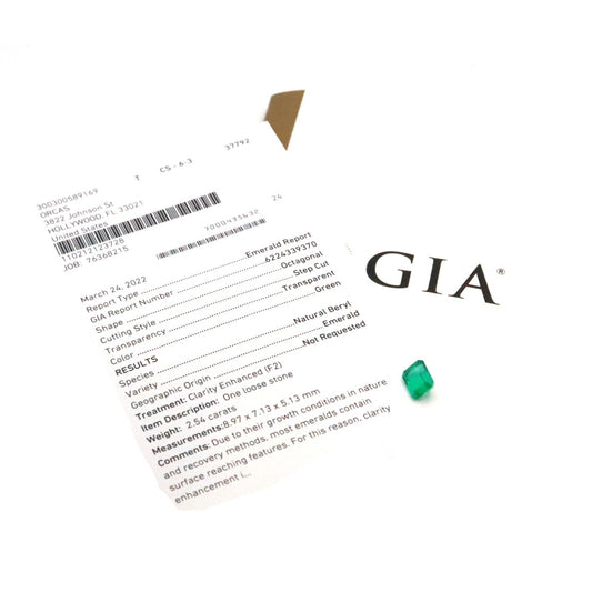 Colombian Natural Emerald Muzo Mining 2.54 Carats F2 Beryl Octagonal